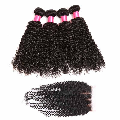 

Malaysian Curly Hair 4 Bundles With Closure Malaysian Virgin Hair Free Middle Three Part