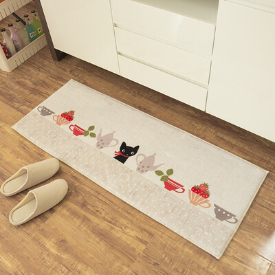 

Green reed personality printing&dyeing mats mattress water absorbent non - slip bathroom kitchen mats small black cat 45 115cm