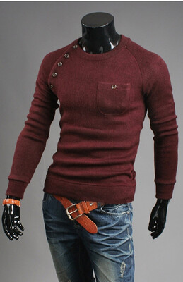 

Smoky gray New Mens fashion Sweater Irregular button stitching fashionable slim