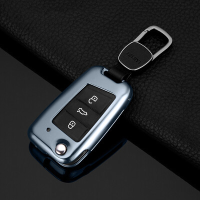 

Digaron Volkswagen Key Shell New Tiguan L Lingdu Golf 7 Touring Car Key Bag Leather Key Case Mens&Womens Sapphire Blue B Metal Color Shell