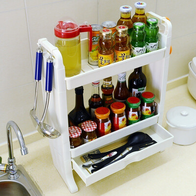 

Bao Youni condiment rack kitchen racks floor 2-story condiment box storage rack desktop finishing rack kitchen supplies with drawer DQ1402-2