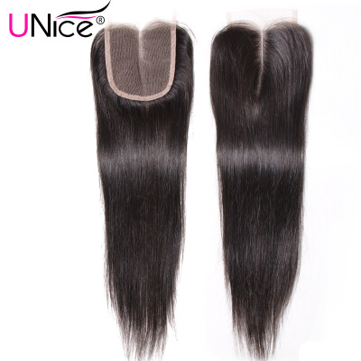 

UNICE HAIR Brazilian Straight Hair Closure Swiss Lace Size 4"x4" Virgin Hair Lace Closure 100 Human Hair Free Middle Three Part F