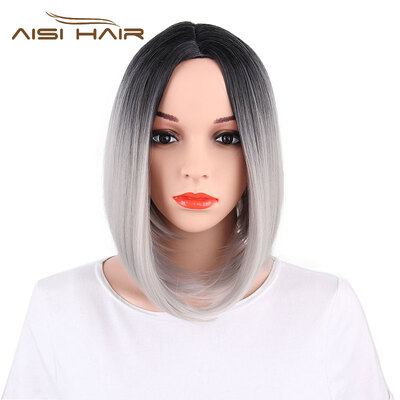 

AISI HAIR 8 Color Ombre Wig Synthetic Hair Short Wigs for Black Women Bob Straight Hair