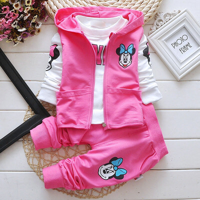 

Kids clothing Minnie mouse arrival Girls Clothing set 3pcsset baby girls casual cotton suit Long sleeve T-shirtcoatpant tracks