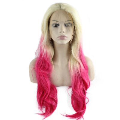 

Long Wavy Blonde Pink ombre Synthetic Lace Front Wig