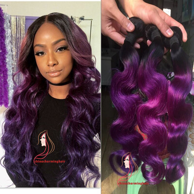 

Ombre бразильские волосы волна волос волна Wave # 1B Фиолетовые волосы Non Remy Weave Выдвижения человеческих волос 3шт.