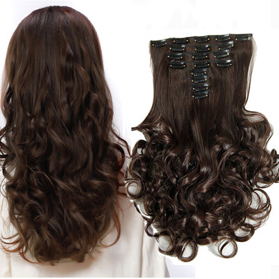 

AISIHAIR 16Colors Clip в наращивании волос8шт / комплект 22 дюйм 55 см Длинные волнообразные жаропрочные наконечники