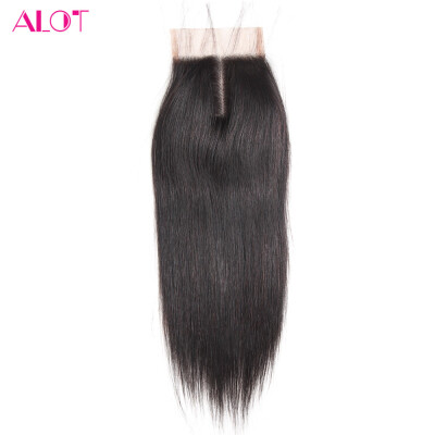 

ALOT Lace Closure Peruvian Straight Virgin Human Hair Closure With Baby Hair 8-20 " Natural Color 4"x4" Three Middle Free Part