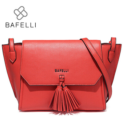 

BAFELLI fashion tassel split leather women shoulder crossbody bag zipper & hasp trapeze bolsa feminina red women messenger bags