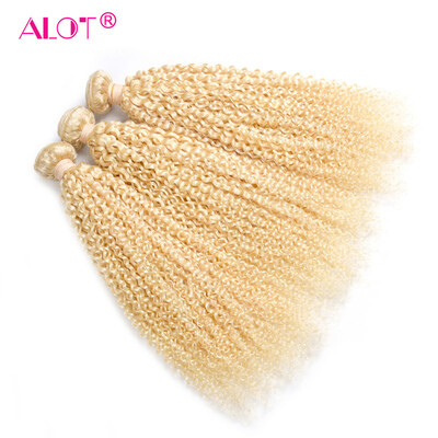 

Alot Hair Peruvian Virgin Blonde Hair Kinky Curly 3 Pcs / Lot 100% Peruvian Human Curly Hair Color 613 Light Blonde Weave