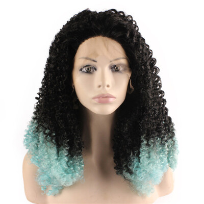 

Afro Curly Blue Tip Black Ombre Swiss Lace Front Wig