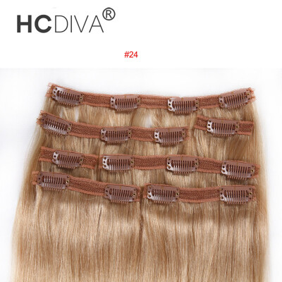 

HCDIVA Human Hair 18 inch (45cm) Long Straight Women Clip in Hair Extensions 100 grams/Package ,7Pcs/Set 5 Colors Available