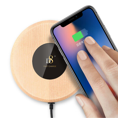 

D8 Apple 8 / X Беспроводное зарядное устройство Qi Wireless Fast Charger Универсальный QC2.0 Android Phone USB Зарядная подставка Поддержка iPhone8Plus Samsung S6 / 7/8 Универсальная древесина