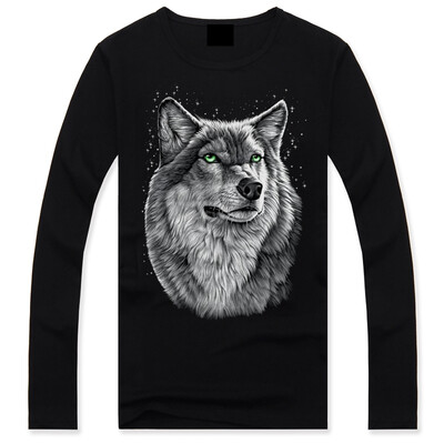 

Mens Black 3D Graphics Printed Rock Skull Pattern Long Sleeve T-Shirt Top Tee Shirt M-XXXLWhite Wolf
