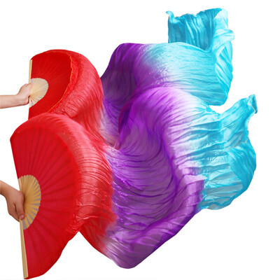 

New Arrivals Stage Performance Dance Fans 100 Silk Fans Colored 180cm Women Belly Dance Silk Fans 2pcs RedPurpleTurquoise