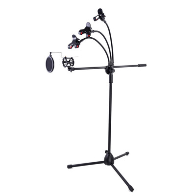 

OWN L02 Microphone Floor Stand Mobile Phone K song Live Recording Concert Microphone Stand With Three Phone Clips