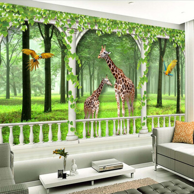 

Custom Photo Wall Paper Green Forest Giraffe 3D Living Room Sofa Bedroom Background Wall Mural Non-woven Wallpaper For Walls 3 D