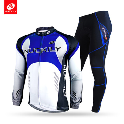

NUCKILY Winter Bicycle Jersey Suit Mens Thermal Fleece Full Length Zipper Top With Tight Cycling Sport Apperal