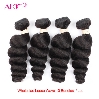 

Loose Wave Brazilian Hair Weave Wholesale 10 Bundles Virgin Unprocessed Human Hair Weave Natural Color 10"-28" Alot Hair Products