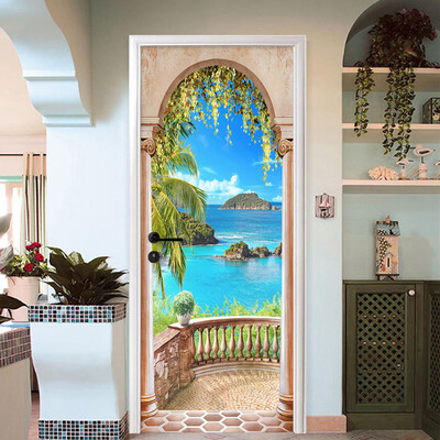 

Photo Wallpaper 3D Roman Column Seaside Landscape Mural Wall Door Sticker Living Room Home Decor DIY PVC Wall Paper 77cmx200cm