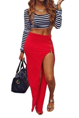 

Lovaru ™2015 new fashion hot sale women skirts solid red asymmetric casual high waist slim elegant sexy long skirt with Zipper