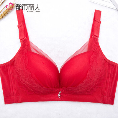 

Urban Beauty Special Comfortable No Steel Ring Bra Gathered Sexy Lace Thick Mold Cup Underwear Bra YB6503 Big Red 3475B Cup
