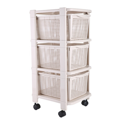 

Youjia three-layer pulley basket plastic bathroom kitchen rack floor cascading basket shelf storage rack large U-6171