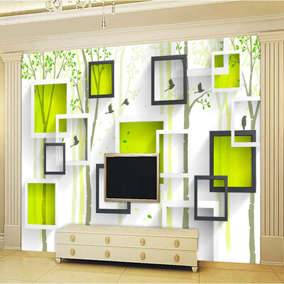 

Custom 3D Stereoscopic Mural Wallpaper Square Boxes Trees Abstract Artistic Living Room Sofa 3D Non-woven Wall Mural Wallpaper