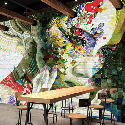 

Cool Brick Wall Figure Stereo Mural Wallpaper KTV Bar Cafe Dining Room Creative Backdrop Wall Mural Papel De Parede 3D Paisagem