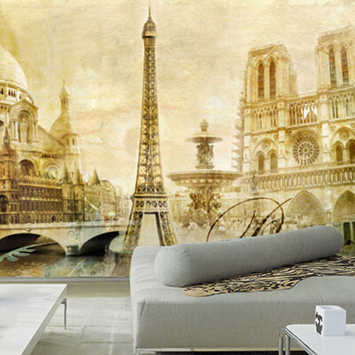 

Custom Any Size 3D Photo Wallpaper Retro Nostalgia France Знаменитые достопримечательности Нотр-Дам Эйфелева башня настенная роспись для постельного белья