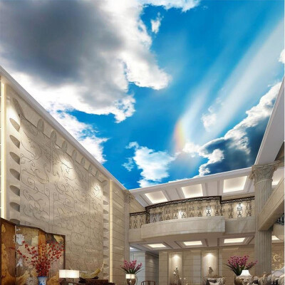 

Blue Sky And White Clouds 3D Wall Mural Wallpaper Custom Large Nature Landscape Ceiling Fresco Living Room Hotel Photo Wallpaper