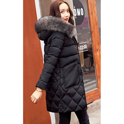 

Winter New Arrival Womens Cotton-padded Long Coat Fashion Fur Collar Hooded Winter Warm Outwear Coat Jacket