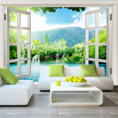 

Custom 3d mural Large murals 3D false window outside the garden wall wallpaper living room rose flowers wallparer mural