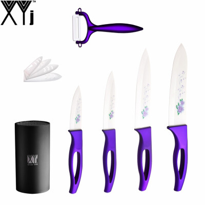 

XYJ Ceramic Knife Sets Floral Veins 3'' 4'' 5'' 6'' Kitchen Knives + Knife Holder Peeler Kitchenware Accessories Cooking Tool