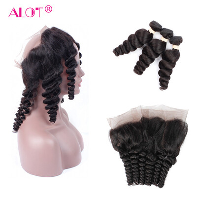 

Alot 7A Brazilian virgin human hair 3 bundles with frontal Loose wave hair weaves with 360 frontal