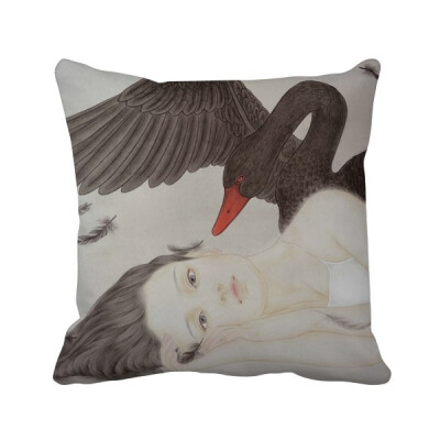 

Beauty Black Swan Chinese Style Watercolor Polyester Toss Throw Pillow Square Cushion Gift