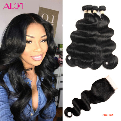 

Alot Hair Brazilian Virgin Hair Body Wave 4 Bundle с кружевным закрытием 4 * 4 дюйма 100% Реальный необработанный комплект человеческих волос с закрытием