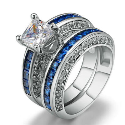 

Square Blue CZ Stone CZ Diamond Ring Sets Luxury Design Trendy Rings Fashion Jewelry R693
