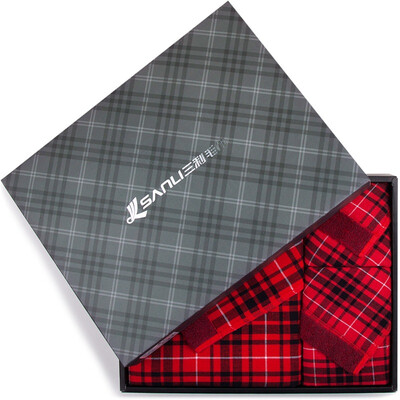 

Sanli cotton cloth AB version of high terry plaid towel towel towel towel senior gift gift box three-piece gift bag gift red red British-time