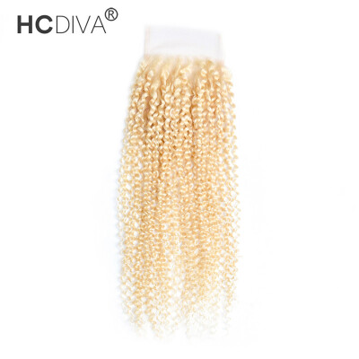 

HCDIVA Brazilian Kinky Curly Closure Color Blonde 4*4 inch Hot Sale Brazilian Virgin Curly Closure Color 613