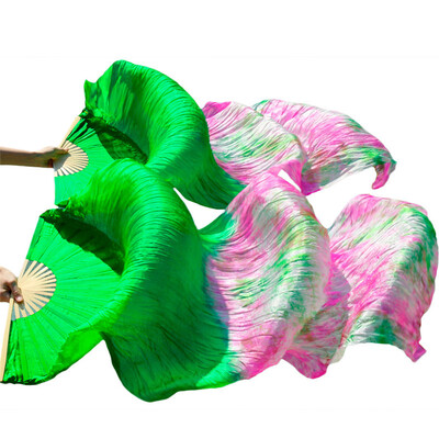 

1 Pair Dance Fans Bamboo Ribs Natural Silk Stage Performance Props Dye Fans Women Belly Dance Silk Fans GreenMixed Colors