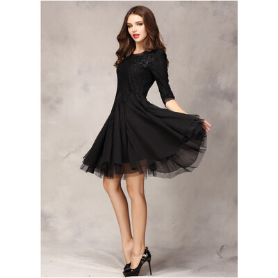 

CANIS@Fashion Women's 3/4 Sleeves Slim Fit Tunic Ball Gown Evening Party Dress