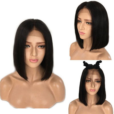 

QDKZJ Short Bob Lace Front Wigs With Baby Hair 8-16 Inch Silky Straight Brazilian Remy Hair Wigs For Black Women Bleached Knots