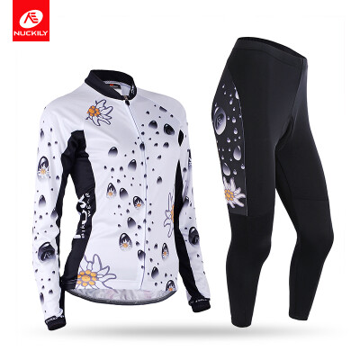 

NUCKILY Womens Long Sleeve Cycling Clothing Suit Popular Flower Cycling Jersey&Tights Set For SpringAutumn CJ130CK130