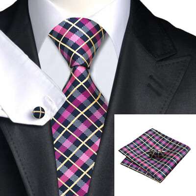 

N-0294 Vogue Men Silk Tie Set Plaids&Checks Necktie Handkerchief Cufflinks Set Ties For Men Formal Wedding Business wholesale