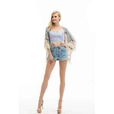 

CANISSummer Womens Floral Tassels Loose Kimono Cardigan Chiffon Blouse Jacket