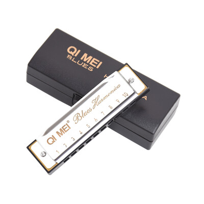 

Chi Mei QIMEI 10-hole blues harmonica C silver