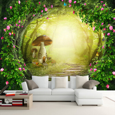 

Flower Vine Mushroom House Forest Living Room Background Decor Large Custom Wall Mural Non-woven Fabric Wallpaper For Walls Roll