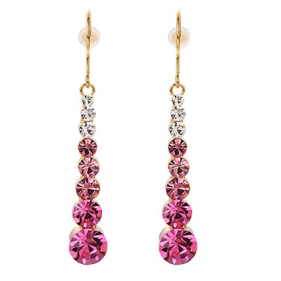 

Yoursfs Crystal Earrings Hooks For Women Rose GP Pink Crystals Row String Drop Earrings