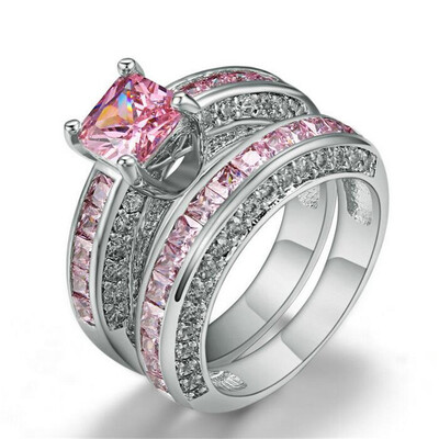 

New AAA Pink Cubic Zirconia Black Gold Plated CZ Diamond Engagement Ring Sets Luxury Fashion Ring for Women